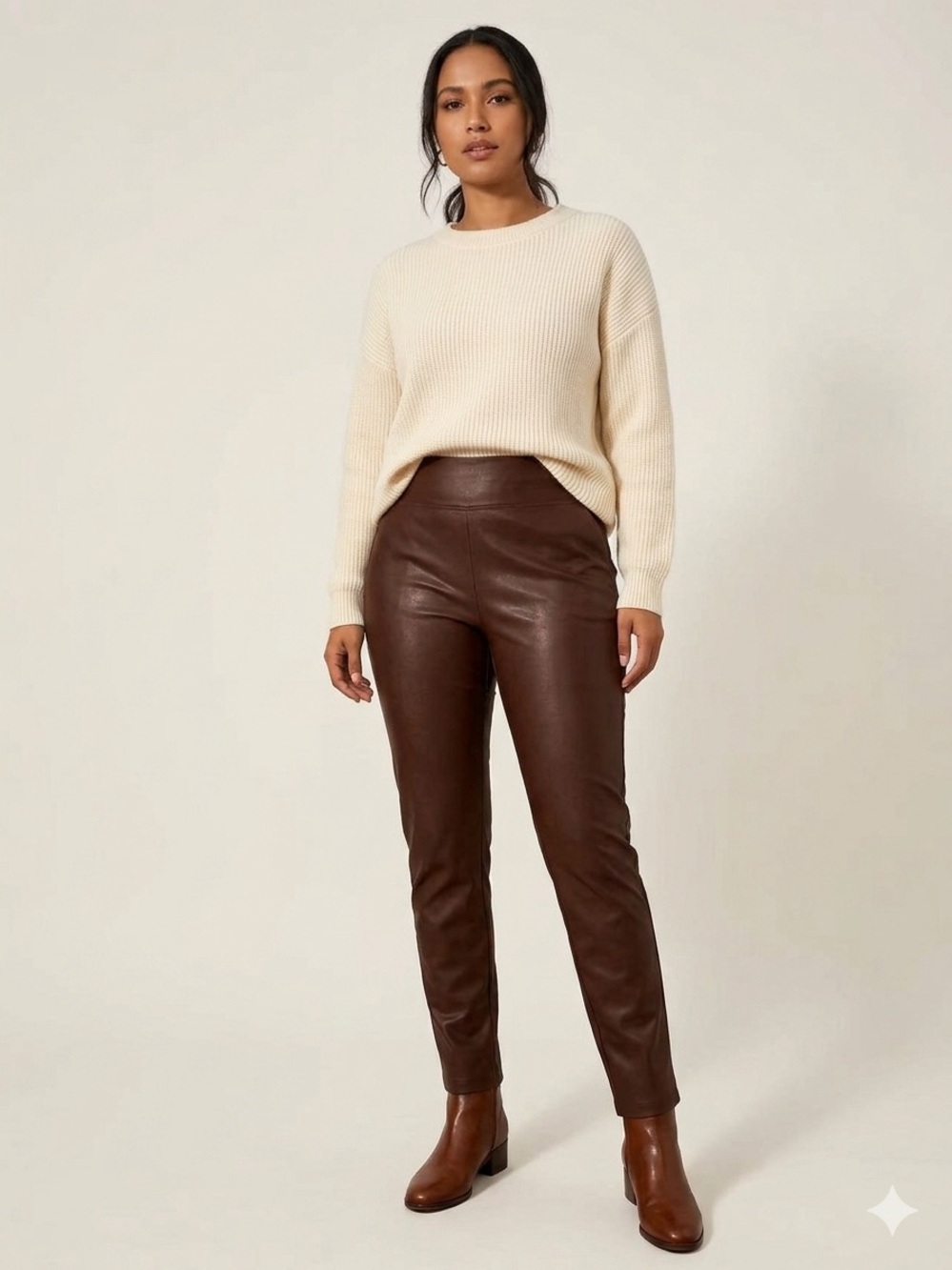 one5one Chocolate Brown Soft Faux Leather High-Waist Slim Leg Dark Academia L